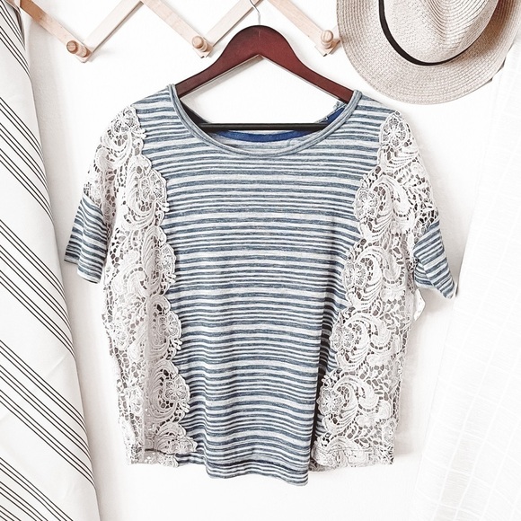 Free People Battenburg Stripe Tee - Picture 1 of 4